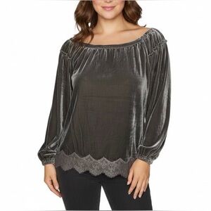 Revolve Gold Hawk Silk Velvet Peasant Blouse Date Night Charcoal Gray Medium NWT